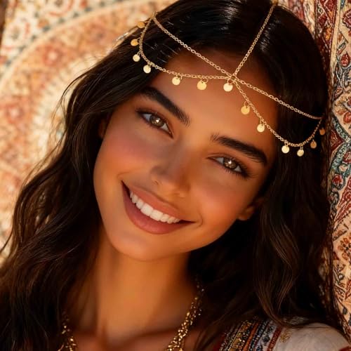 CLOACE Boho Sequin Head Chain Gold Headpiece Hair Chains Festival Costume Headband Hair Accessories for Women