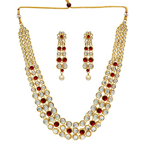Aheli Indian Bollywood Style Wedding Faux Kundan Necklace with Earrings Set Ethnic Bharatanatyam jewellery set Gift for Women - color: Maroon & White