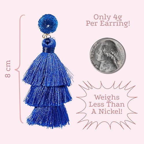 Tassel Earrings for Women - Colorful Layered Tassle Dangle Drop Earrings - color: Blue