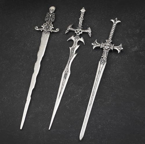 3PCS Skull Sword Hair Pins for Women, Metal Hair Sticks Set, Gothic Hair Accessories, Fantasy Decorative Hair Pins, Medieval Hair Stick Set for Bun Updo Long Thick Hair - color: Design-7