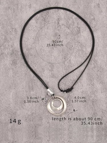 GelConnie Leather Necklace for Women Round Wooden Pendant Long Leather Choker Vintage Sweater Necklace Gold Chunky Boho Necklaces for Women - style: Boho Silver Necklace