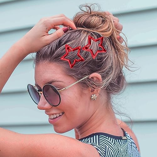 Metal Star Snap Hair Clips Red Cute Small Barrettes Y2K Non-slip Hollow Hairpin Lovely Headpieces for Kids Everyday Fashion and Party 10PCS - color: Style10