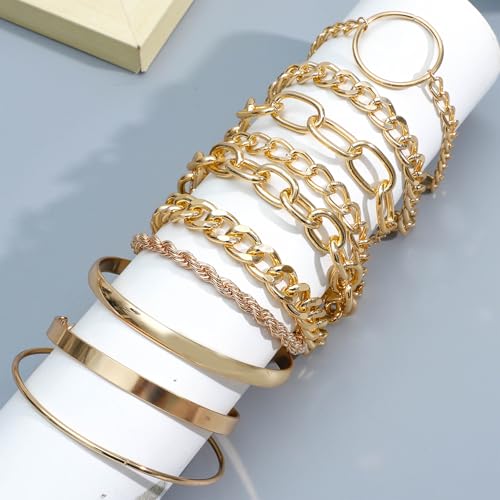 NEWITIN 44 Pieces Chunky Gold Jewelry Set for Women Fashion Costume Jewelry Gold Plated Chunky Necklace Chain Bracelet Ring Hoop Earrings Set for Women - color: Gold A