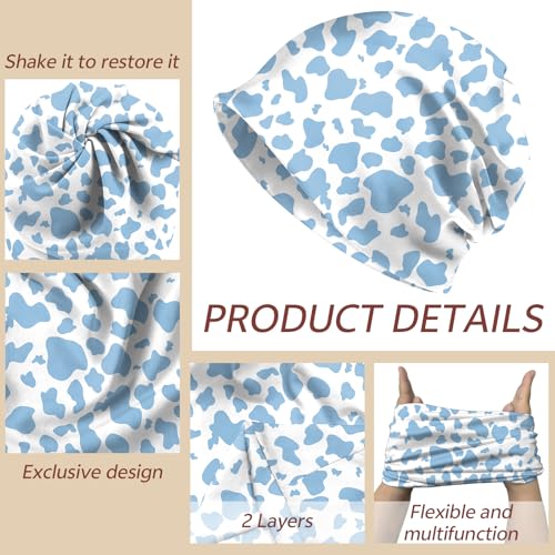 Chemo Caps Slouchy Beanie Hat Stretch Cancer Head Wraps Turban Sleep Headwear Scarf for Women Girls Men - color: I-11-blue Cow