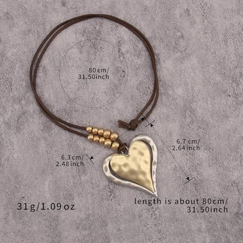 GelConnie Leather Necklaces Turquoise Long Boho Necklaces for Women Brown Chunky Circle Pendant Chocker Necklace Gold Sweater Necklace - style: Large Heart Pendant Necklace