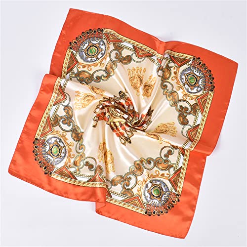 QBSM Womens 23.6 inch Satin Silk Feeling Formal Square Neck Scarf Head Hair Wraps Kerchief - color: Feather Fan-orange