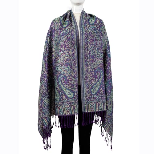 AUSEKALY Pashmina Feel Shawls Wraps for Women Rave Scarf Soft Silky Reversible Men Scarves - color: Purple Yellow