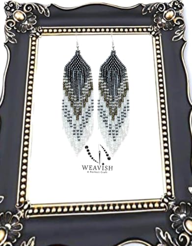 Long Beaded Dangle Earrings – Boho Native Handmade Seed Bead Tassel Bohemian Large Statement Drop Fringes for Women - color: Surmai