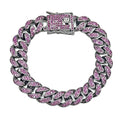 Apzzic Cuban Link Bracelet Iced Out Miami Gold Plated Hip Hop Full CZ Prong Diamond Bracelet with Giftbox Cuban Link Anklets for Men Women - color: Purple-Bracelet