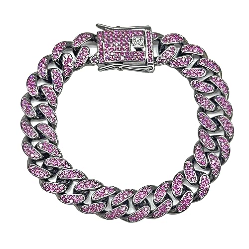 Apzzic Cuban Link Bracelet Iced Out Miami Gold Plated Hip Hop Full CZ Prong Diamond Bracelet with Giftbox Cuban Link Anklets for Men Women - color: Purple-Bracelet