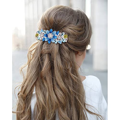 inSowni 4 Pack Glitter Sparkly Gems Crystal Rhinestones Flower Metal French Barrettes Floral Alligator Snap Hair Clips Accessories for Women Girls - color: Pink, Champagne, Blue and Purple