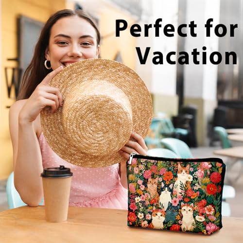 Retro Cat Makeup Bag, Kitty Cosmetic Zipper Travel Toiletry Bag for Traveling Women, Cute Black Cat Gifts for Women & Teen Girls, Cats Gifts Lovers - color: 02-Cat(09)
