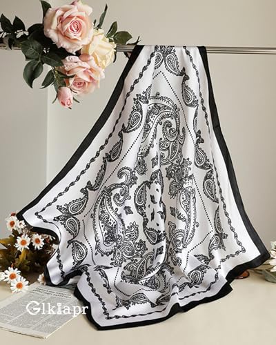 Satin Bandana Headscarf for Women Silky Hair Scarves for Fashion Lightweight - color: 28-black and White Dolphins