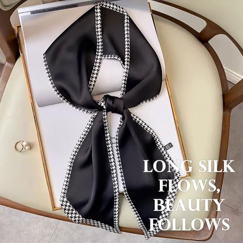 Sumolux Head Hair Scarf for Women Neck Purse Bag Handbags Scarf Like Silk - color: Black Houndstooth