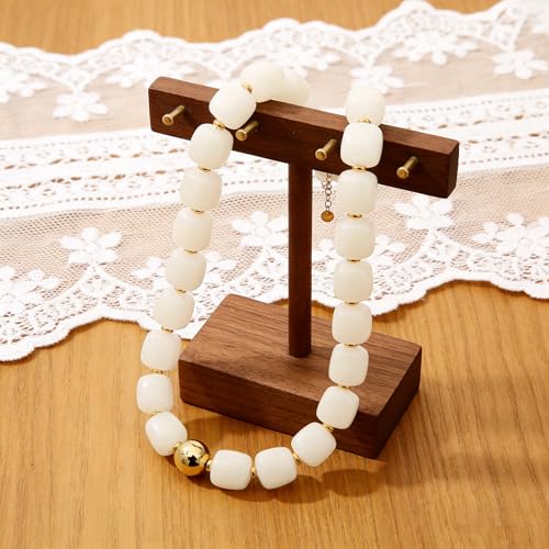 Chunky Beaded Necklace for Women Boho Colorful Statement Choker Necklaces Summer Beach Resin Jewelry Accessories - color: White
