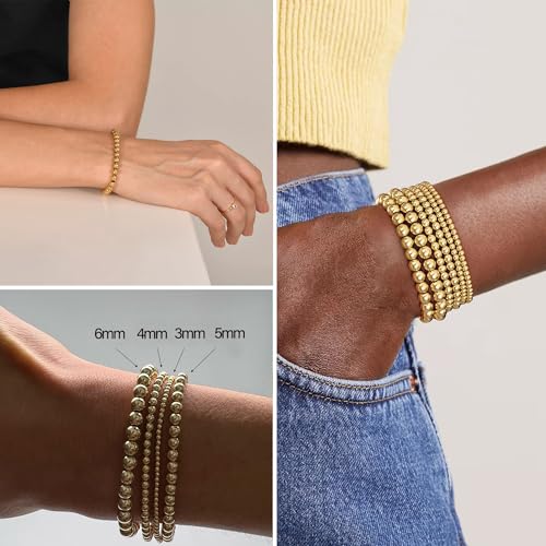 ÌF ME 16 PCS Gold Bead Bracelet for Women, Gold Beaded Stretch Plated Stackable Strand Bead Ball Bracelets stack Adjustable Jewelry Set for Gifts - color: 16 PCS Gold