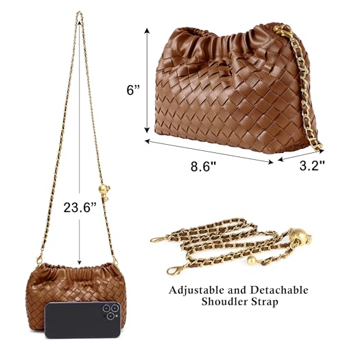 Joryin Woven Women's Crossbody Bag & Evening Purse, Trendy Dumpling Clutch & Hobo Cloud Shoulder Bag Trendy Dumpling Clutch - color: Woven Leather-brown