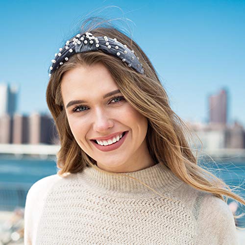 WILLBOND 3 Pieces Pearls Headband Knotted Headband for Women Velvet Pearls Headwear for Woman Hair Accessories (Beige, Pale Mauve, Black) () - color: Beige,Gray,White