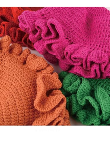 KORADI Womens Crochet Bucket Hat Ruffled Brim Knitted Hats Winter Boho Handmade Caps - color: Orange