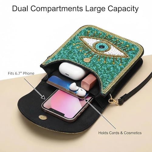 Small Crossbody Bags for Women Designer Cell Phone Bag Boho Shoulder Wallet Purse - color: Green