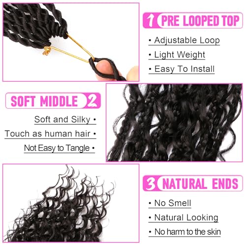Goddess Boho Box Braids Crochet Hair-8 Packs 14 Inch Crochet Box Braids for Black Women Pre Looped (1B, 14 Inch (Pack of 8)) - color: 1B#, size: 14 Inch (Pack of 8)