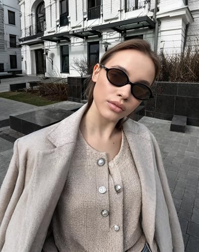 WOWSUN Retro Oval Sunglasses Womens Trendy Sun Glasses Sunnies UV400 Protection - color: Oval-bright Black Frame Brown Lens a