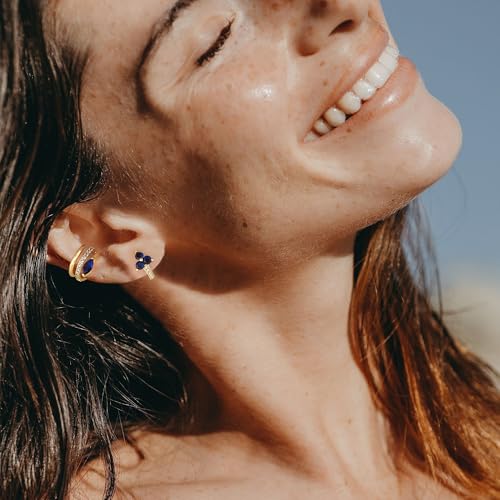 MTMY Gold Ear Cuff Earring for Women 14K Gold Plated Cubic Zirconia Non-Pierced Clip on Cartilage Chunky Ear Cuffs Hypoallergenic Jewelry - style: blue eye