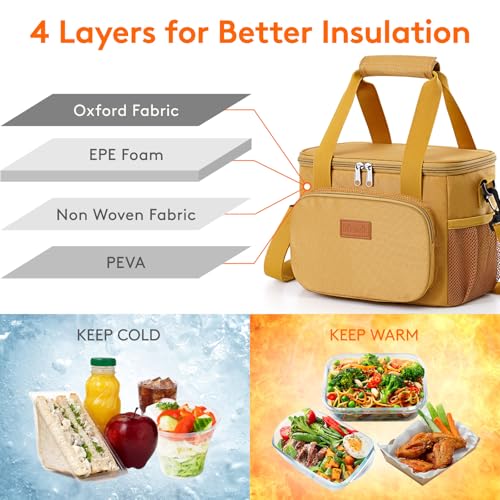 Lifewit Medium Lunch Bag, Insulated Lunch Box, Soft Cooler Cooling Tote for Adult Men Women, Brown 12-Can (9L) - color: Brown, size: Medium(9L)