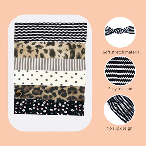 6 Pcs Anti-Slip Elastic Headbands for Women Soft Fabric Yoga Sweatbands with Floral Heart Print Stretchy, Sweat-Absorbent and Lightweight for Fitness, Running and Daily Wear - color: Headbands Color- Stylish Cheetah Print Set