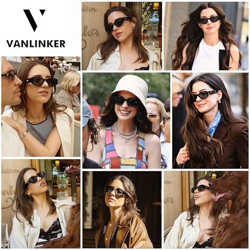 VANLINKER Trendy Polarized Hexagon Sunglasses for Women Men Retro 90s Rectangle Shades Vintage Square Frame VL9887 - color: C1-black/Grey