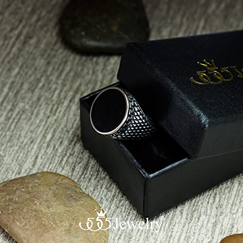 555Jewelry Stainless Steel High Polish Plain Oval Black Onyx Signet Ring for Men - color: Silver - Vintage