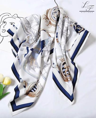 Hioyiwse Head Scarf For Women Hair Bandana 35" Large Square Satin Wrap Sleeping Neck Silk Satin Hair Scarves Lightweight - color: F35-cruise Terminal（35*35inch）