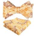 Alizeal Mens 2pcs Classic Floral Pattern Self-tied Bow Tie and Handkerchief Set - color: 035-orange+yellow