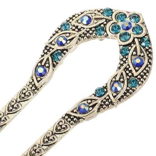 Toyvian 2pcs Vintage Rhinestone Hair Stick Double Prong Dovetail Hairpin Clips for Women Elegant Hair Forks Oriental Style for Weddings Parties and Casual Wear