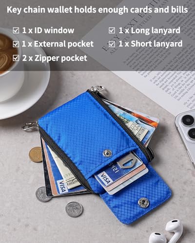 Artpaxy Minimalist Wallet For Mens Womens, Keychain RFID Blocking Zipper Small Wallet with ID Window 2 Lanyards,Water Resistant Travel Cash Card Coin Case Boys Girls - color: Blue, style: Casual