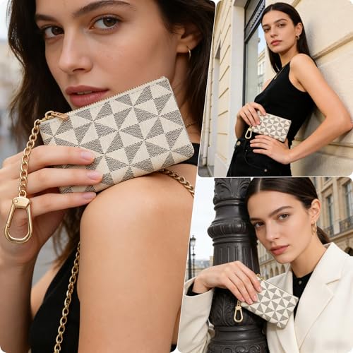 Leather Coin Purse for Women with KeyChain Small Zipper Change Purse coin Pouch Card Holder Wallet Clutch for Women & Men (White) - color: White