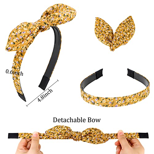 Jaciya Hairband, Non Slip Fashion Knotted Thin Headband with Bow, Cute Top Knot Hair Bands for Women Girls, Bunny Ears Headband, Floral Head Bands Hair Accessories, 6 Pieces - color: flower print