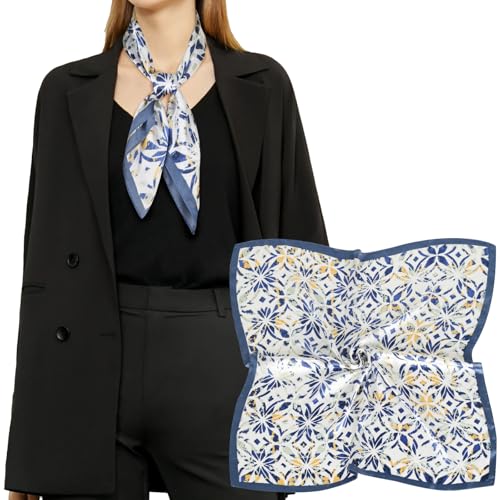 Relang Fashion Silk Satin Head Scarf for Women Hair Bandana Hair Scarf Wrap Neck Scarf for Women 27.5×27.5 inches - color: Blue Pattern