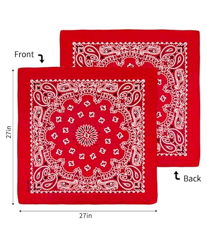 Bycc Bynn Large 27x27 Inch Bandana - 4 Pack 100% Cotton Bandanas for Men & Women - color: Red+red+navy+navy
