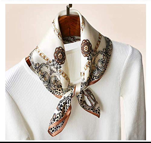 ANDANTINO 100% Mulberry Silk Scarf -21” Square Neckerchief with Gift Packed - color: Beige Leopard
