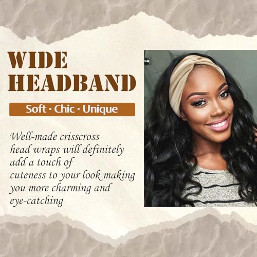 4 Pack Bandana Headbands for Women Large Turban Head Wraps Wide Headband Knotted Criss Cross Head Band Scarf Cute Hairband Workout Hair Wrap Turban Headband for Women’s Hair - color: Style 113