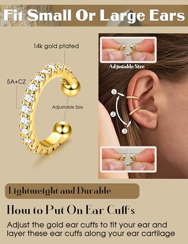 LOLIAS 4 Pairs Ear Cuffs Non Piercing - 14K Gold Plated Ear Cuff Earrings for Women Ear Cuff for Non Pierced Ears Clip on Cartilage Earring Adjustable Fake Earrings Set - style: Chunky-14K Gold Plated