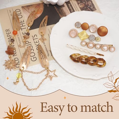 10PCS Hair Barrettes for Women Metal Star Hair Clips Boho Fancy Hair Pins Dangle Moon Y2K Hair Accessories for Women Girls - color: Brown