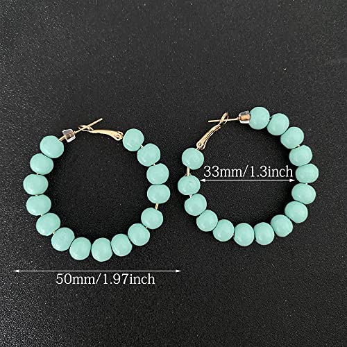 Handmade Nature Wooden Beaded Hoop Earrings Bohemian Minimalist Colorful Circle Round Wood Bead Earrings Vintage Chic Wooden Ethnic Dangle Drop Earrings for Women Statement Jewelry Gifts - color: Blue Green