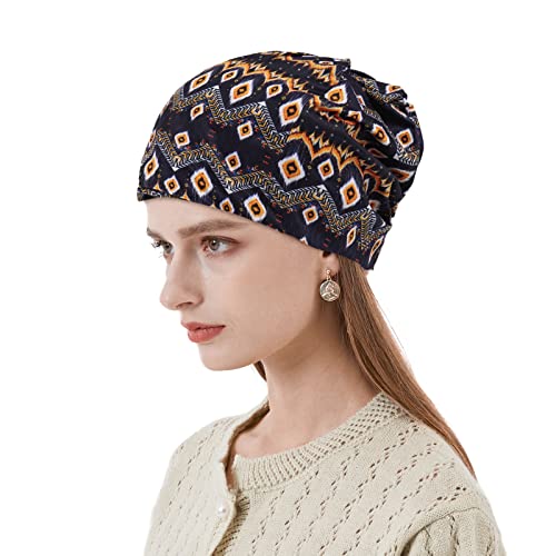 KAKU NANU Women Turban Chemo Beanies Pre Tied Caps Baggy Slouchy Headwear Sleep Scarf - color: Geometric