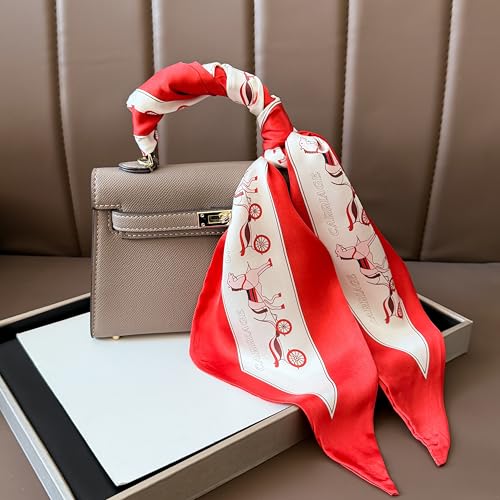 Hair Scarf for Women - 53"x5.3" Purse Scarf, Extra Long Satin Wrap, Versatile Belt & Boho Neck Accessory - color: Red Horse
