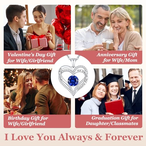 CDE Engraved Forever Love Heart Birthstone Necklace Jewelry Gifts for Women | Hypoallergenic,Nickel-Free & Lead-Free,3 x 3 mm 5A CZ Heart Pendant,Anniversary Christmas Birthday Gift for Girlfriend Wife - color: Birthstone-09-Sept, style: Rhodium Plated-Br