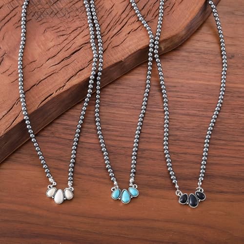 coadipress Navajo Pearl Necklace Western Jewelry for Women Boho Beaded Choker Necklaces Vintage Turquoise Pendant Cowgirl Necklace - style: Fan Blue