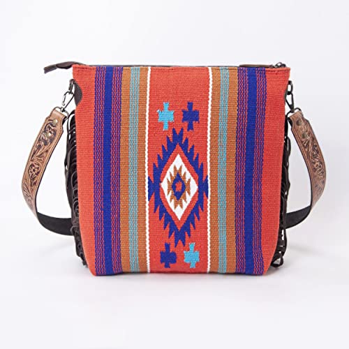Merbaa Women Handtooled woolen saddle blanket hand woven Crossbody Bag - color: Orange