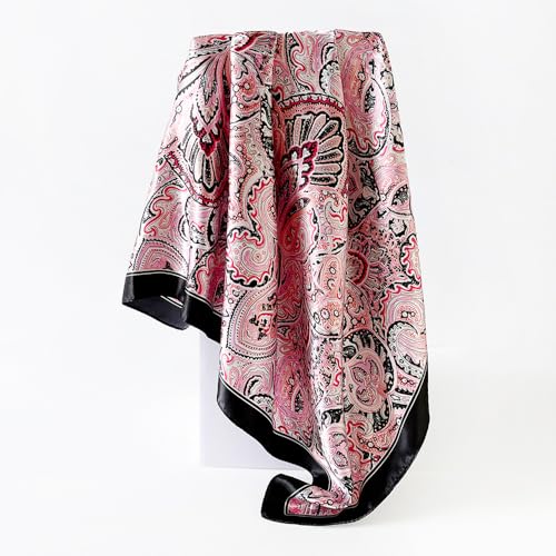 Hexchasty 35”Head Scarf Satin Silk Like Hair Scarf Large Square Head Scarves Bandana Head Wraps Headscarfs for Women Green - color: C-pink Black